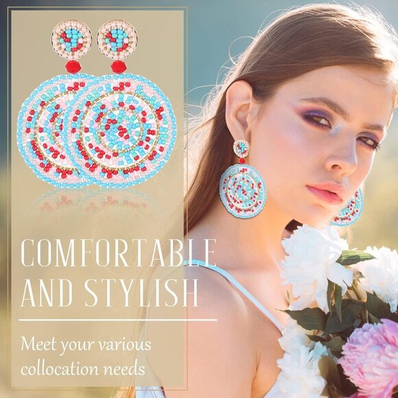 6 Pair Rattan Earrings Straw Tassel Bohemian Earrings for Girl Women Summer Beac - Picture 5 of 6